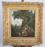 Suiveur de Watteau
Pastorale galante

Toile.

Haut. 40,5 Larg.32 cm.

Provenance : collection particulière,...