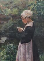 Marie-Aimée Lucas-Robiquet (Française, 1858-1959)
Bretonne lisant une lettre

Toile. 
Signée.

Haut. 54 Larg....