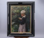 Marie-Aimée Lucas-Robiquet (Française, 1858-1959)
Bretonne lisant une lettre

Toile. 
Signée.

Haut. 54 Larg....