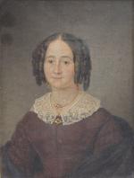 Ecole française du XIXe siècle
Portrait de femme au collier et...