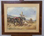 L. Lacroix, XIXe siècle 
Chevaux au relais, 1847

Aquarelle figurant une...