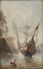 Salutiano Dumouchel (1847-1901)
Bateaux de pêche, 1887

Huile sur panneau.
Signée et datée...