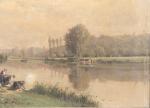 Attribué à Charles François Daubigny(1817-1878) 
Lavandières près de la rivière

Toile
Porte...