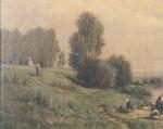 Attribué à Charles François Daubigny(1817-1878) 
Lavandières près de la rivière

Toile
Porte...