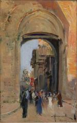 Adolfo Scarselli (Italien, 1866-1945) 
"Cairo" 
Le souk

Paire d'huiles sur carton.
La...