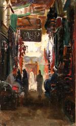 Adolfo Scarselli (Italien, 1866-1945) 
"Cairo" 
Le souk

Paire d'huiles sur carton.
La...