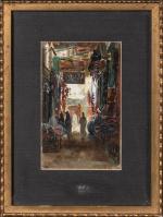 Adolfo Scarselli (Italien, 1866-1945) 
"Cairo" 
Le souk

Paire d'huiles sur carton.
La...