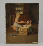 Jean-Paul HAAG (1854-1906)Le repas des poupéesHuile sur toile signée en...