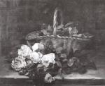 Dominique ROZIER (1840-1901). Panier de fleurs. Huile sur toile, signée...