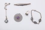 BIJOUX argent ancien de deuil : pendentif, bague, broche, collier,...