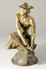 Jean-Baptiste PIGALLE (1714-1785)
Mercure chaussant ses talonnières.
Bronze patiné.
Haut. 21 cm.

Tirage ancien...