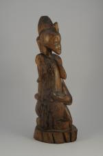 Statue SENOUFO.
Côte d'Ivoire.
Bois à patine brune cirée.
Hauteur: 64 cm.

Elle représente...