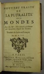 HUGHENS. Nouveau traité de la pluralité des Mondes. Moreau, 1702.In-12...