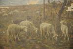 CHARPIN Albert (1842-1924).Berger et son troupeau.Huile sur panneau, signée en...