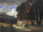 ²de DREUX Alfred (1810 - 1860)Paysage au cheval.Huile sur toile.24,4...