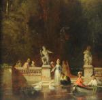 ROCHUSSEN Charles (1824-1894), attribué à.Élégantes au bord d'un bassin au...