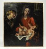 École FLAMANDE vers 1640.Vierge à l'Enfant.Huile sur toile. 28,5 x...