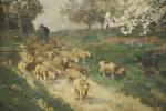 DEFAUX  Alexandre (1826 - 1900)Pommiers en fleurs aux moutons.Huile...