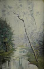 GODCHAUX Émile (1860-1938). Bords de rivière. Paire de toiles signées....