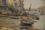 RUELLAN Joseph Alexandre (1864-1931).Bateaux à marée basse.Huile sur panneau.23,5 x...
