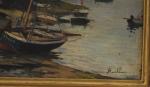 RUELLAN Joseph Alexandre (1864-1931).Bateaux à marée basse.Huile sur panneau.23,5 x...