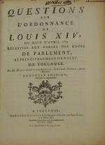 RODIER. Questions sur l'ordonnance de Louis XIV, du mois d'avril...