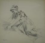 BONHEUR Rosa (1822-1899)Étude, femme ramassant une gerbe de blé.Dessin au...