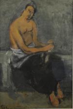PÉTERELLE Adolphe (1874-1947)Portrait de femme assise, le buste découvert.Dessin, crayon...