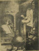 CHENOT. A. (XIX-XXème)Alchimiste à sa fenêtre,Eau-forte.15,5 x 11,5 cm.