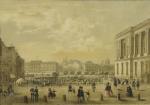 La Place de Saint Germain l'Auxerrois. Lithographie en couleurs du...