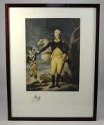 TRIMBULL John (d'après).Portrait en pied de Washington.Lithographie.64 x 49 cm....