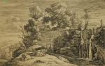 VAN SWANEVELT Hermann (c.1600-c.1655).Paysages animés.Réunion de 12 eaux-fortes contrecollées sur...