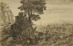 VAN SWANEVELT Hermann (c.1600-c.1655).Paysages animés.Réunion de 12 eaux-fortes contrecollées sur...