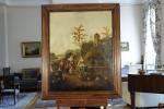 École HOLLANDAISE du XVIIIème siècle.Paysanne au travail.Panneau.79,5 x 64 cm...