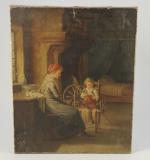 Jean-Paul HAAG ? (1854-1906)Mère et fille au rouetHuile sur toile...