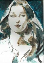 AL COUTELISSérie Portrait de femme n°2.Aquarelle.25 x 32 cm.