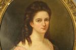 École EUROPÉENNE du XIXème.Portrait de femme.Toile ovale, signée "R de...