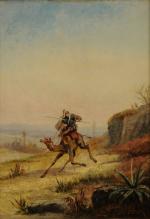 E. HUBER (1884 - 1943).Cavalier au chameau.Huile sur panneau, signée...