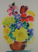 Hubert DAMON (né en 1835).Composition de fleurs.Aquarelle, signée en bas...