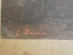 L. BOUNIN (XXème).Château prés d'un lac.Aquarelle, gouache et pastel, signée...