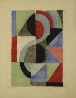 Sonia DELAUNAY (1885 - 1979).Composition abstraite.Épreuve d'artiste, signée en bas...