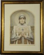 Louis HUVEY (1868-1954).Jeanne d'Arc.Lithographie en couleurs, contresignée en bas à...