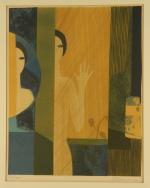 André MINAUX (1923-1986).Femmes. Estampe en couleurs, signée au crayon en...