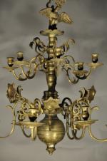 LUSTRE hollandais, dit POLONAIS en bronze composé de deux couronnes...