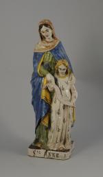 RENNES. Sainte Anne et la Vierge Marie. Faïence polychrome en...