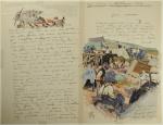 Mathurin Méheut (1882-1958). "Lettre au campement militaire", encre et aquarelle.L.A.S.,...