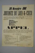 "Journée du Loir et Cher - 26 novembre 1916".Affiche imprimée...