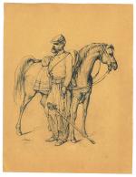 Pierre LETUAIRE (1798-1884)Cavalier français et sa monture.Encre sur papier. Signée.30,5...