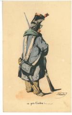 Pierre LETUAIRE (1798-1884)7 caricatures figurant des soldats.Encre et aquarelle sur...