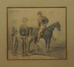 Constantin GUYS (1805-1892)Officier à cheval et soldat anglais.Gouache et encre...